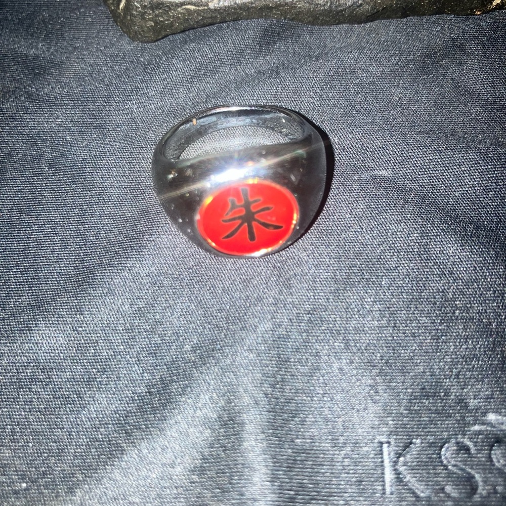 Bold Silver Ring with Red Accent